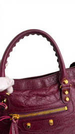 Load image into Gallery viewer, Balenciaga Small Le City Bag - Bordeaux Arena Lambskin Leather, Antique Gold-tone Hardware
