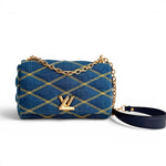Charger l'image dans la galerie, Louis Vuitton GO-14 Shoulder Bag, Blue Quilted Denim Gold-tone Hardware
