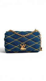 Charger l'image dans la galerie, Louis Vuitton GO-14 Shoulder Bag, Blue Quilted Denim Gold-tone Hardware
