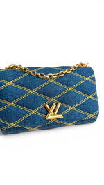 Charger l'image dans la galerie, Louis Vuitton GO-14 Shoulder Bag, Blue Quilted Denim Gold-tone Hardware
