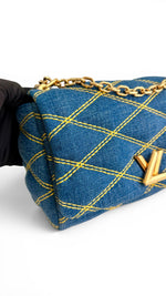 Charger l'image dans la galerie, Louis Vuitton GO-14 Shoulder Bag, Blue Quilted Denim Gold-tone Hardware
