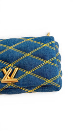 Charger l'image dans la galerie, Louis Vuitton GO-14 Shoulder Bag, Blue Quilted Denim Gold-tone Hardware
