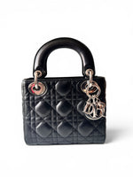 Load image into Gallery viewer, Christian Dior Lady Dior Mini, Black Lambskin Leather Silver-tone Hardware
