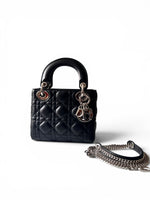 Load image into Gallery viewer, Christian Dior Lady Dior Mini, Black Lambskin Leather Silver-tone Hardware
