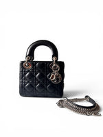 Load image into Gallery viewer, Christian Dior Lady Dior Mini, Black Lambskin Leather Silver-tone Hardware
