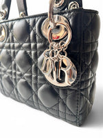 Load image into Gallery viewer, Christian Dior Lady Dior Mini, Black Lambskin Leather Silver-tone Hardware
