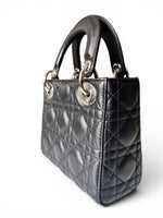 Load image into Gallery viewer, Christian Dior Lady Dior Mini, Black Lambskin Leather Silver-tone Hardware
