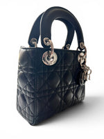 Load image into Gallery viewer, Christian Dior Lady Dior Mini, Black Lambskin Leather Silver-tone Hardware
