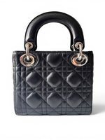 Load image into Gallery viewer, Christian Dior Lady Dior Mini, Black Lambskin Leather Silver-tone Hardware
