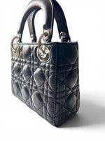 Load image into Gallery viewer, Christian Dior Lady Dior Mini, Black Lambskin Leather Silver-tone Hardware
