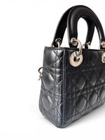 Load image into Gallery viewer, Christian Dior Lady Dior Mini, Black Lambskin Leather Silver-tone Hardware

