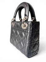 Load image into Gallery viewer, Christian Dior Lady Dior Mini, Black Lambskin Leather Silver-tone Hardware
