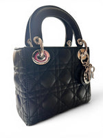 Load image into Gallery viewer, Christian Dior Lady Dior Mini, Black Lambskin Leather Silver-tone Hardware
