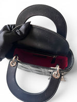 Load image into Gallery viewer, Christian Dior Lady Dior Mini, Black Lambskin Leather Silver-tone Hardware
