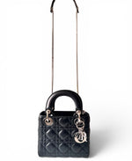 Load image into Gallery viewer, Christian Dior Lady Dior Mini, Black Lambskin Leather Silver-tone Hardware
