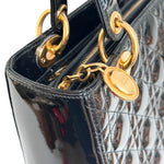 Charger l'image dans la galerie, Christian Dior Lady Dior Medium, Black Patent Leather Gold-tone Hardware
