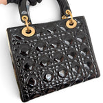 Charger l'image dans la galerie, Christian Dior Lady Dior Medium, Black Patent Leather Gold-tone Hardware
