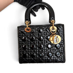 Charger l'image dans la galerie, Christian Dior Lady Dior Medium, Black Patent Leather Gold-tone Hardware
