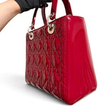 Charger l'image dans la galerie, Christian Dior Lady Dior Medium Red Patent Leather Silver-tone Hardware
