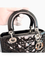 Load image into Gallery viewer, Christian Dior Lady Dior Medium – Black Patent Leather, Silver-tone Hardware

