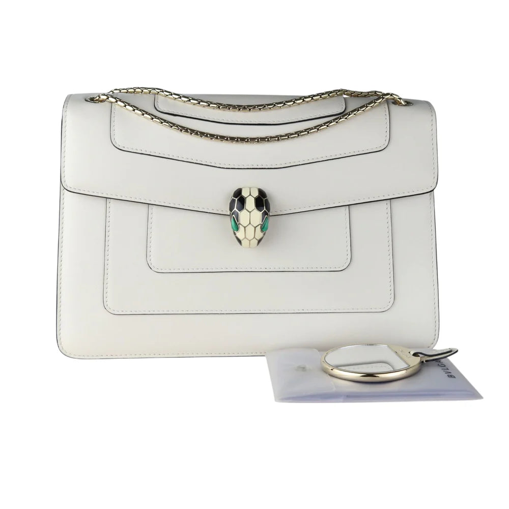 Bulgari Serpenti Forever Shoulder Bag, White Calfskin, Palladium Hardware