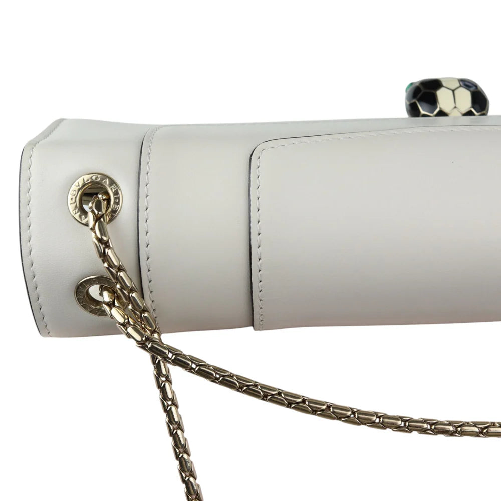 Bulgari Serpenti Forever Shoulder Bag, White Calfskin, Palladium Hardware