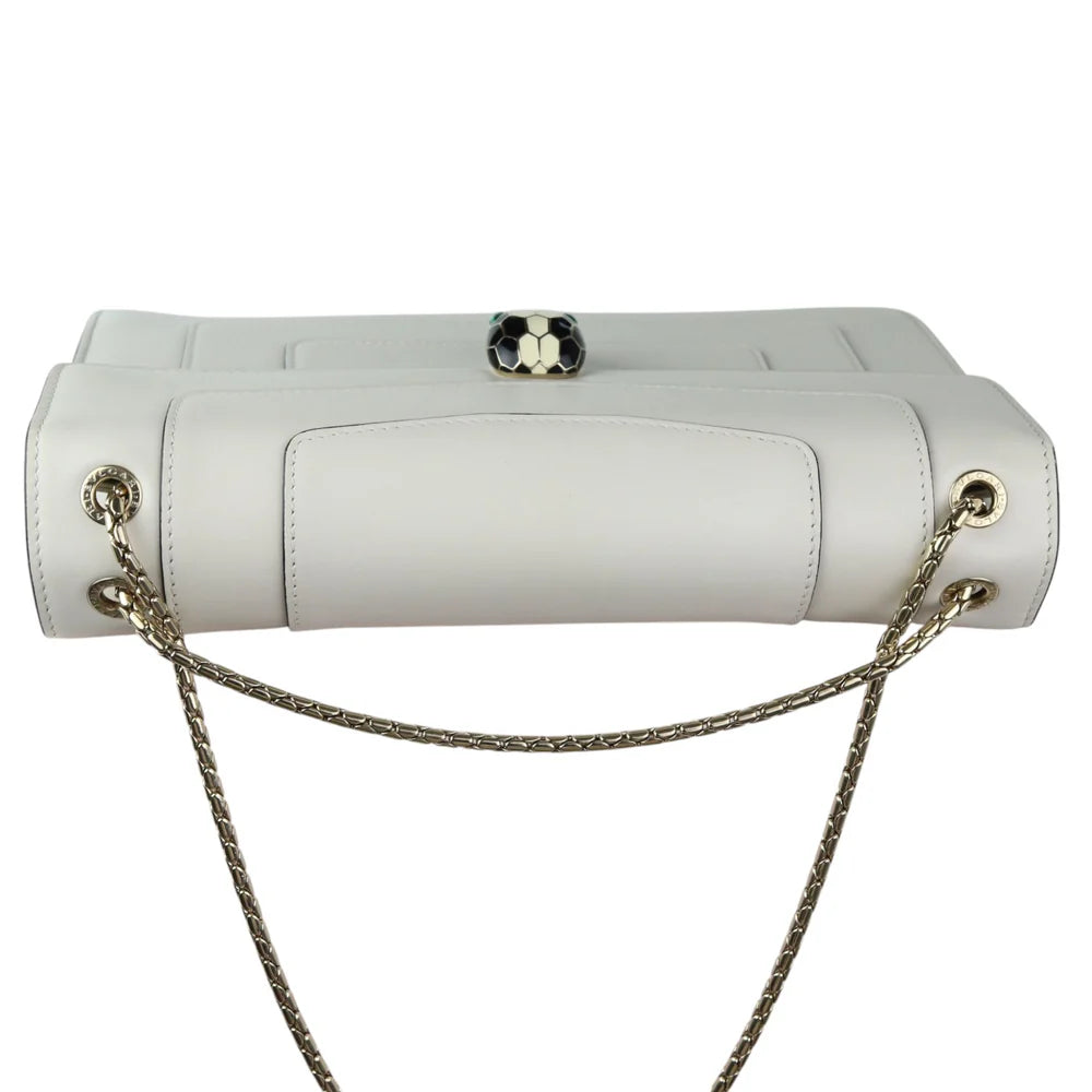 Bulgari Serpenti Forever Shoulder Bag, White Calfskin, Palladium Hardware