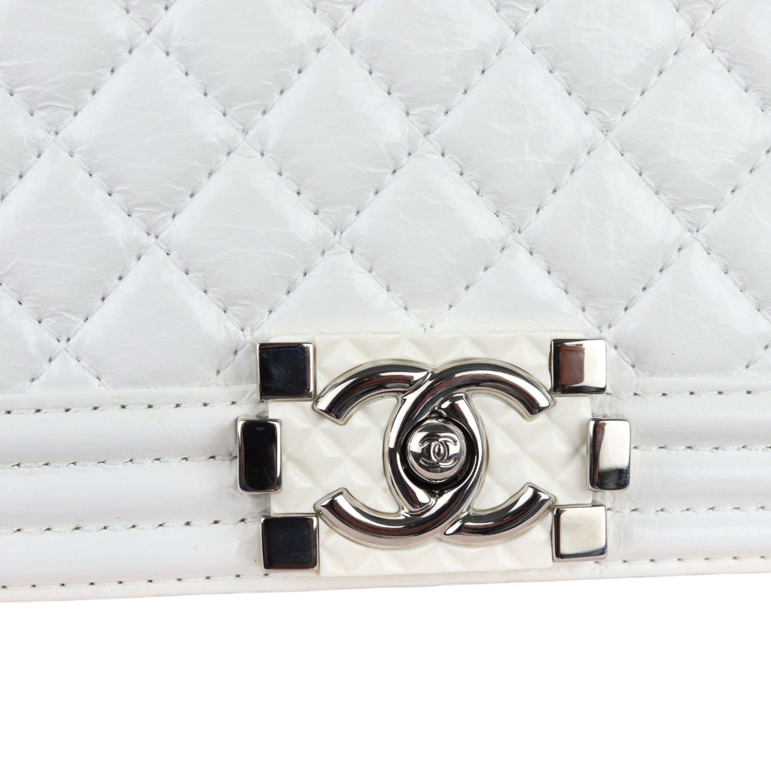 Chanel Leboy Old Medium White Diamond Quilted Calfskin, Enamel and Silver-tone Hardware