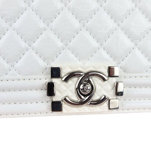 Chanel Leboy Old Medium White Diamond Quilted Calfskin, Enamel and Silver-tone Hardware