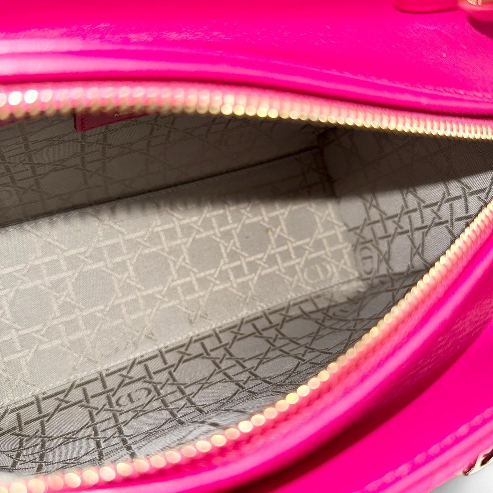 Christian Dior Lady Dior Medium – Fuchsia Pink Lambskin, Gold-tone Hardware
