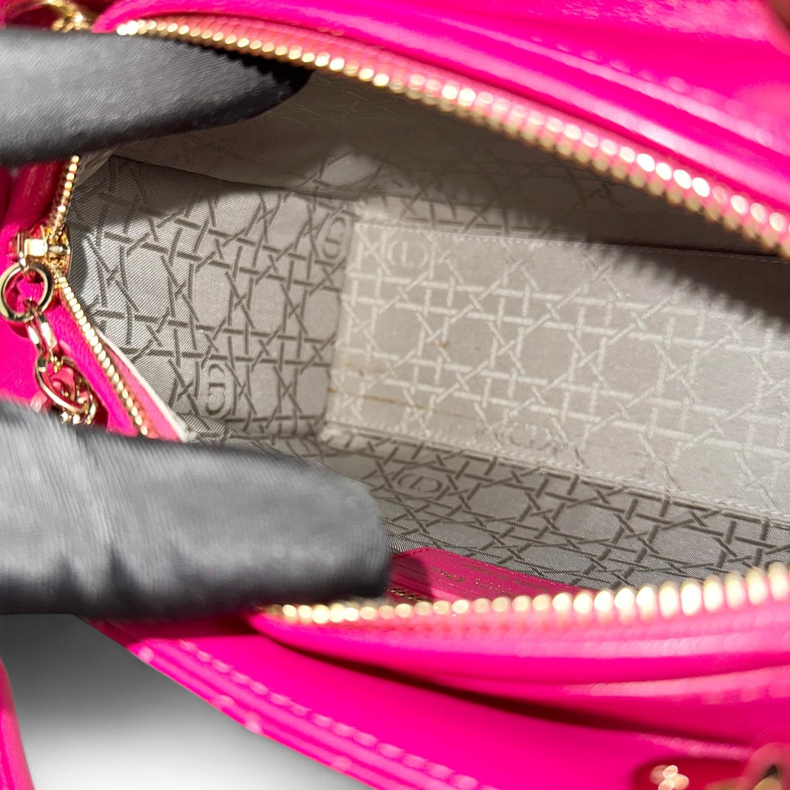 Christian Dior Lady Dior Medium – Fuchsia Pink Lambskin, Gold-tone Hardware