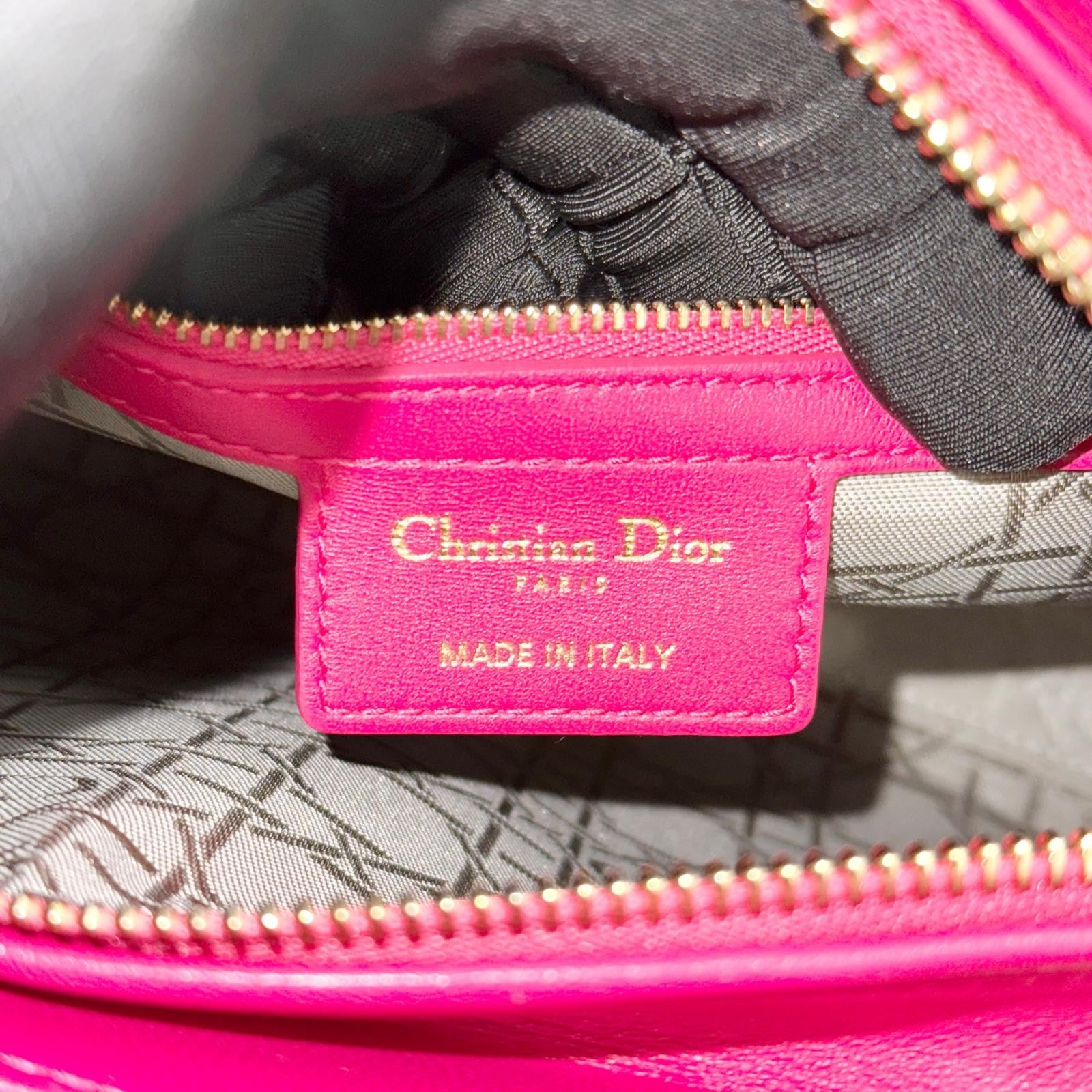 Christian Dior Lady Dior Medium – Fuchsia Pink Lambskin, Gold-tone Hardware