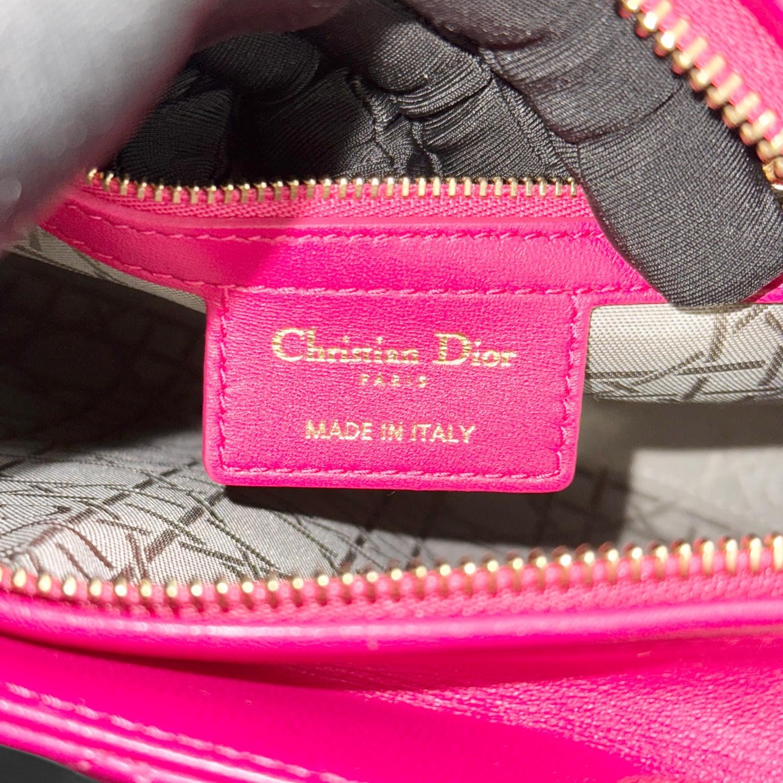 Christian Dior Lady Dior Medium – Fuchsia Pink Lambskin, Gold-tone Hardware