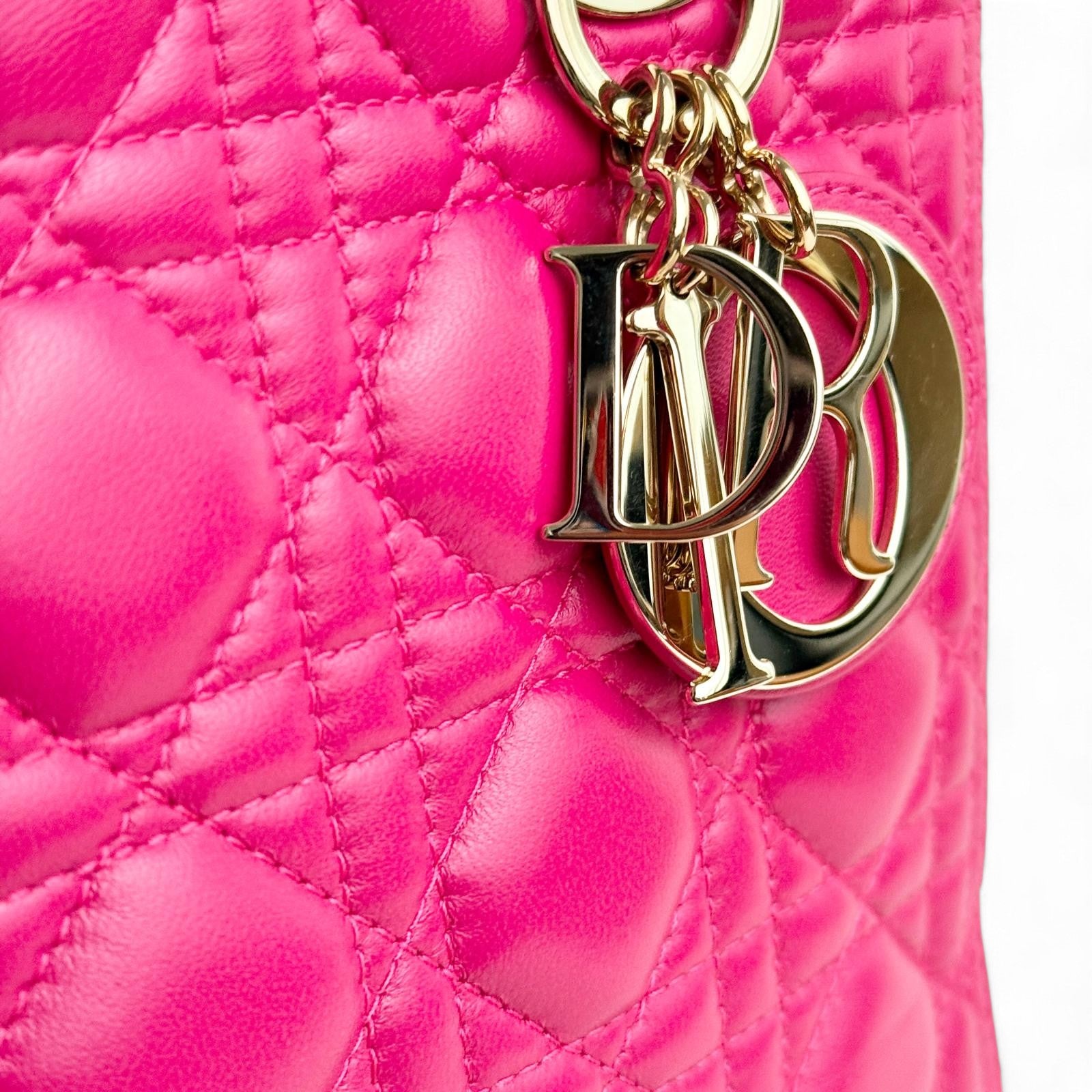 Christian Dior Lady Dior Medium – Fuchsia Pink Lambskin, Gold-tone Hardware