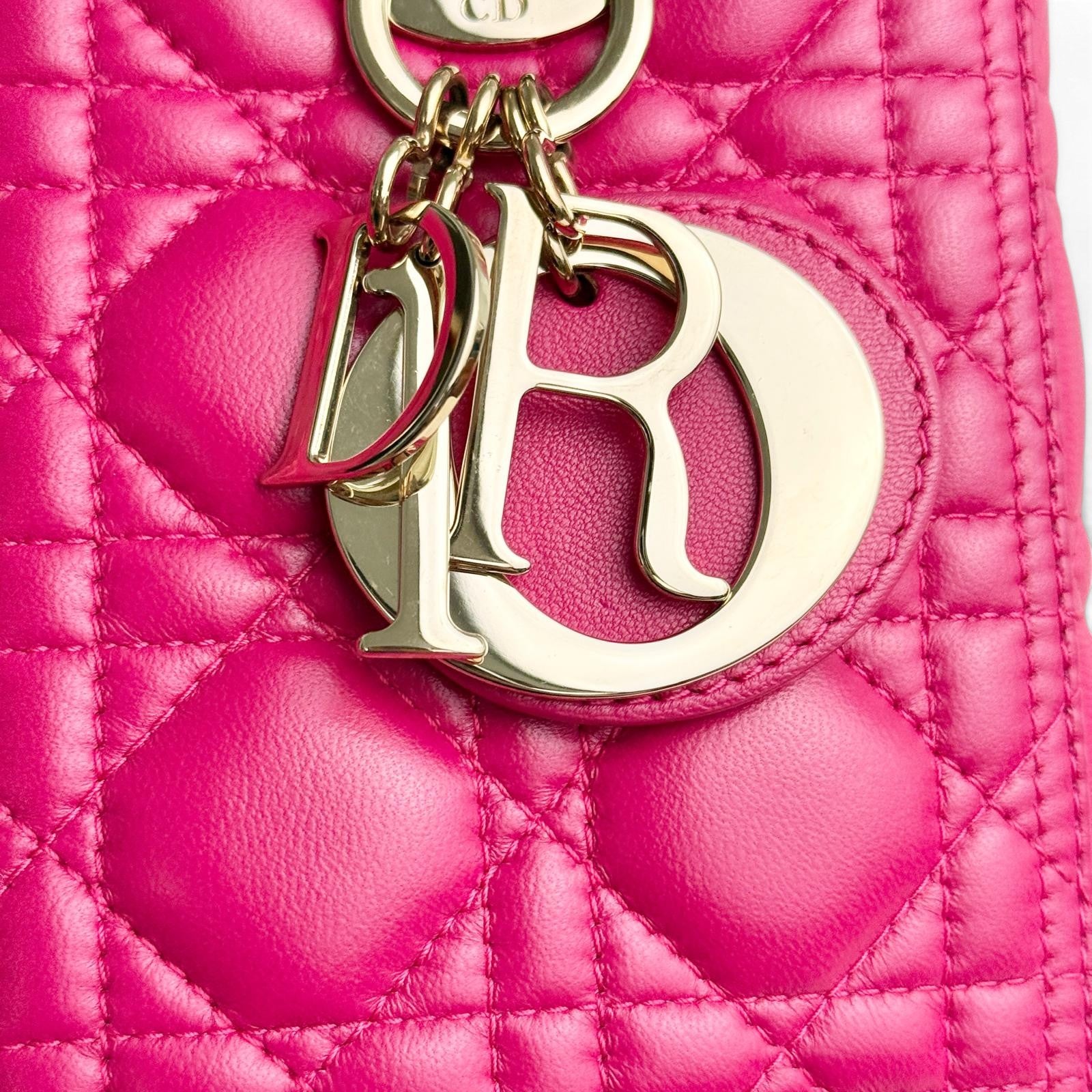 Christian Dior Lady Dior Medium – Fuchsia Pink Lambskin, Gold-tone Hardware