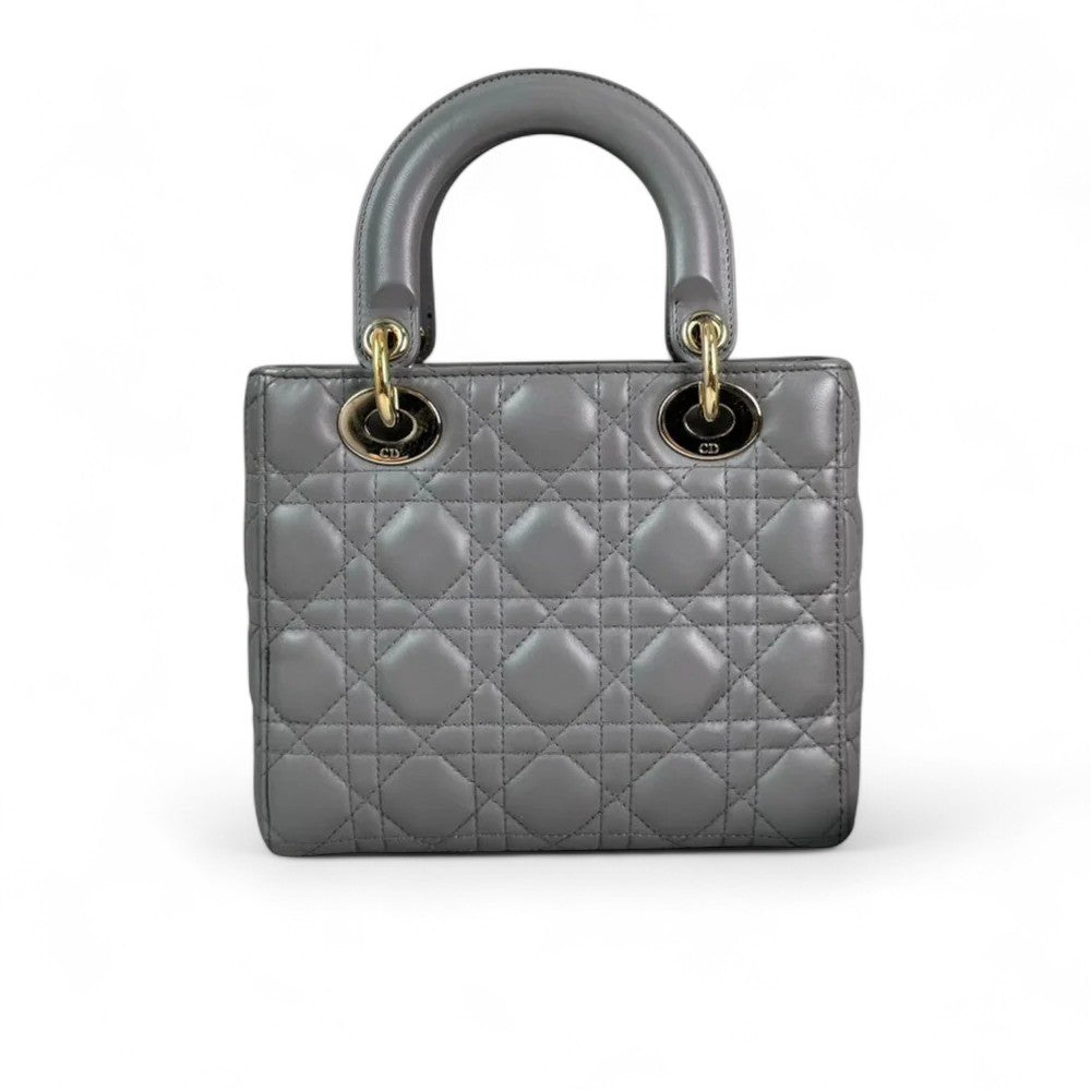 Christian Dior My Lady ABCDior Small – Grey Lambskin Cannage Gold-tone Hardware