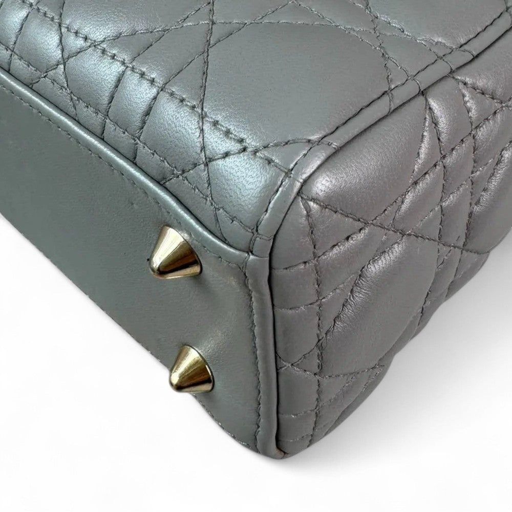 Christian Dior My Lady ABCDior Small – Grey Lambskin Cannage Gold-tone Hardware
