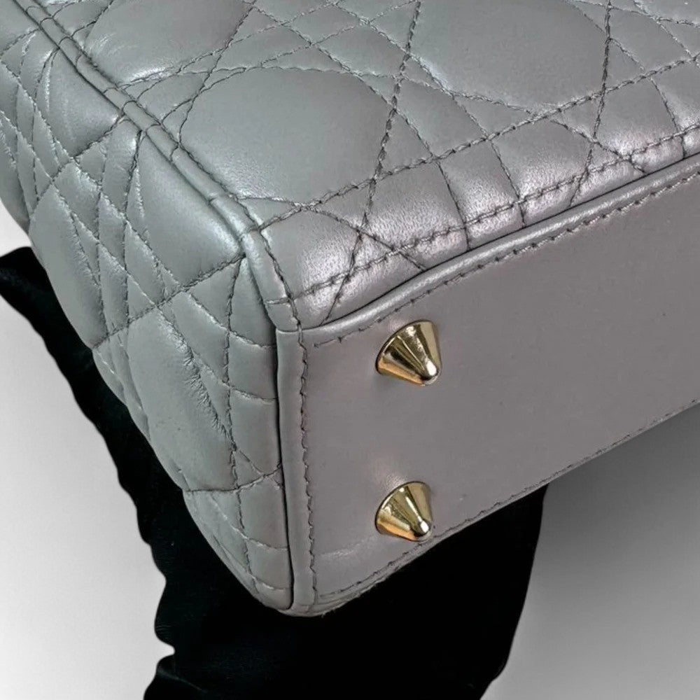 Christian Dior My Lady ABCDior Small – Grey Lambskin Cannage Gold-tone Hardware