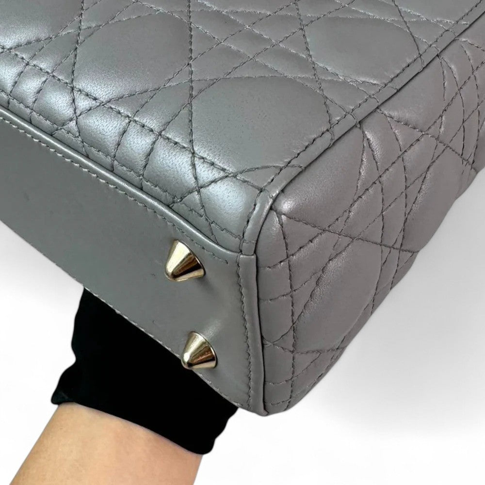Christian Dior My Lady ABCDior Small – Grey Lambskin Cannage Gold-tone Hardware