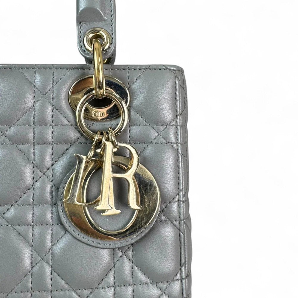 Christian Dior My Lady ABCDior Small – Grey Lambskin Cannage Gold-tone Hardware