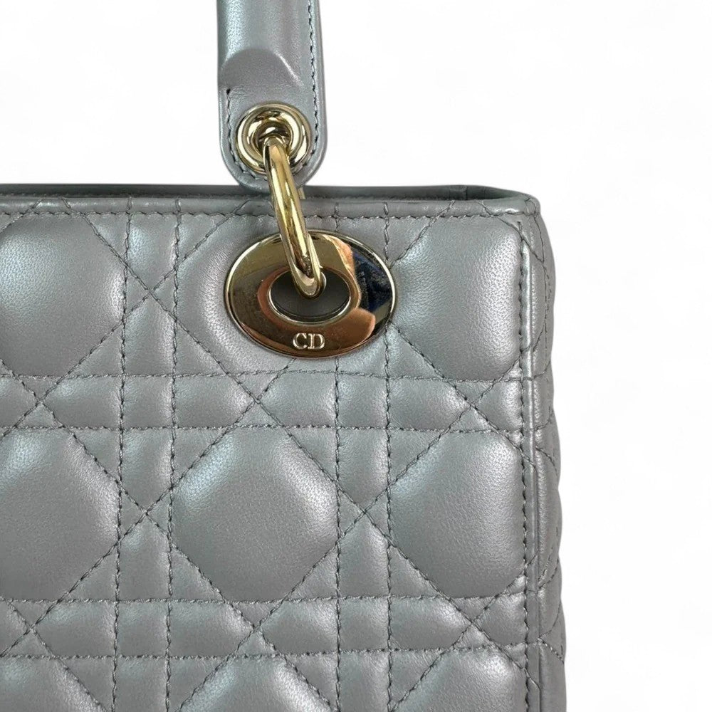 Christian Dior My Lady ABCDior Small – Grey Lambskin Cannage Gold-tone Hardware