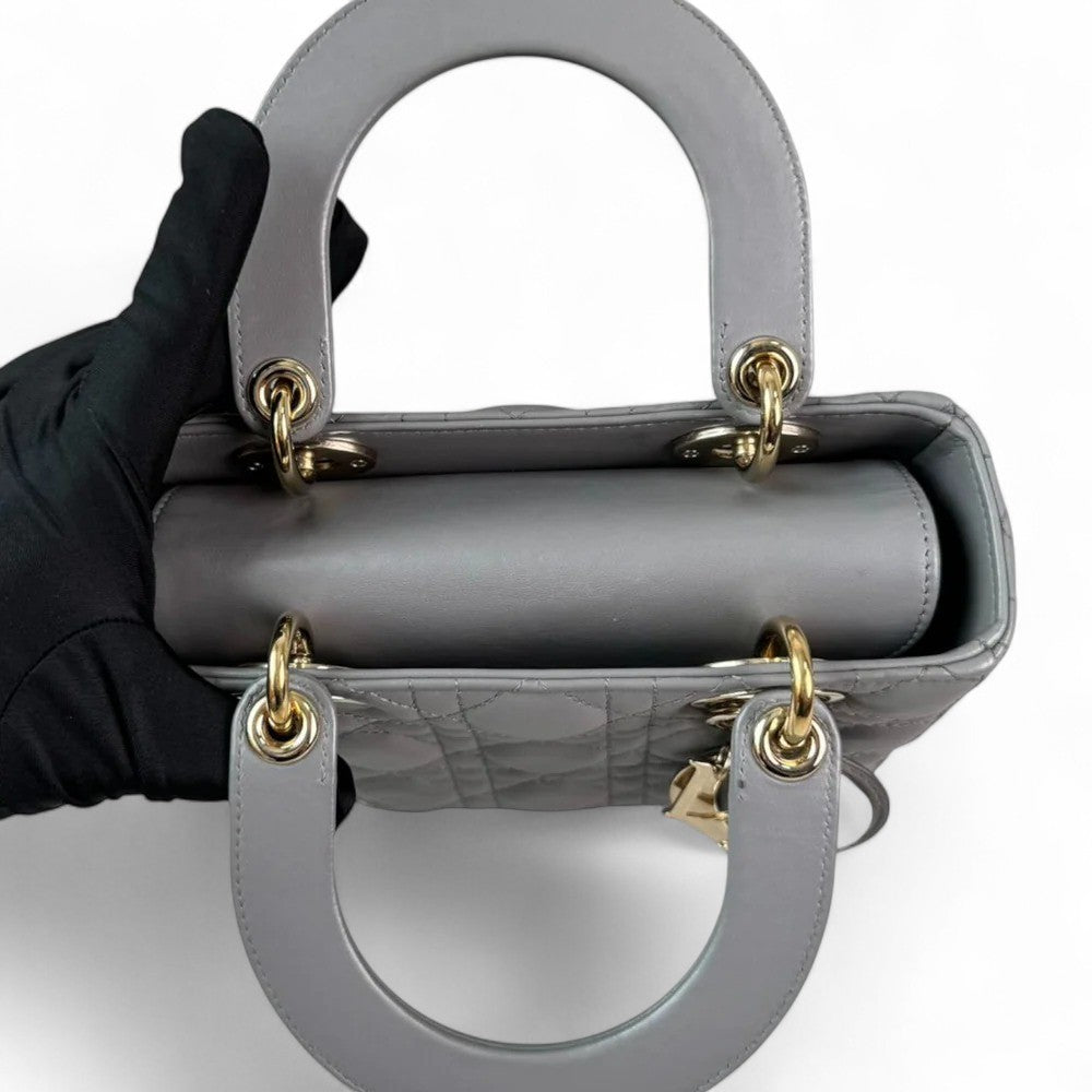 Christian Dior My Lady ABCDior Small – Grey Lambskin Cannage Gold-tone Hardware