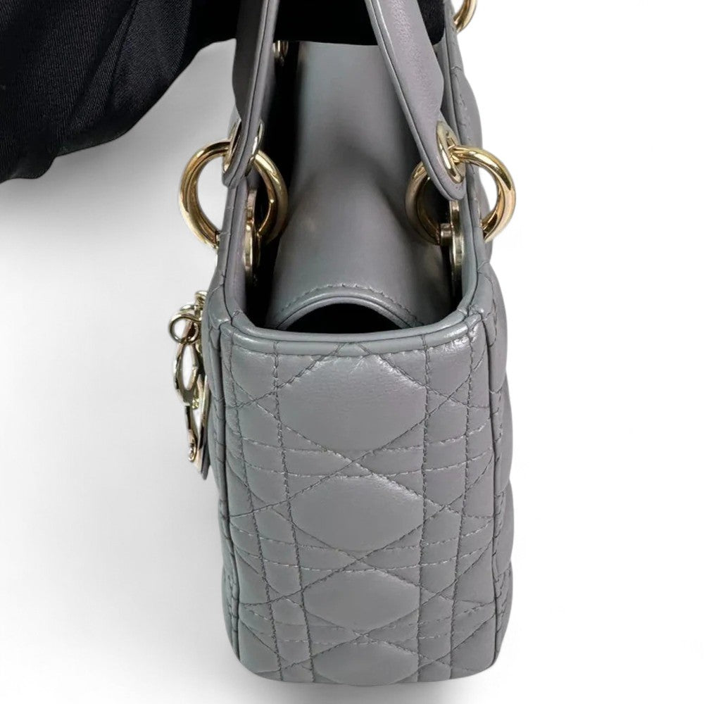 Christian Dior My Lady ABCDior Small – Grey Lambskin Cannage Gold-tone Hardware