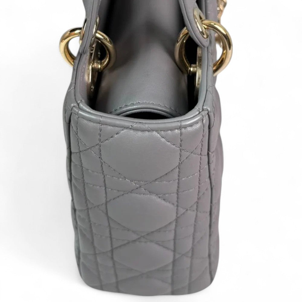 Christian Dior My Lady ABCDior Small – Grey Lambskin Cannage Gold-tone Hardware