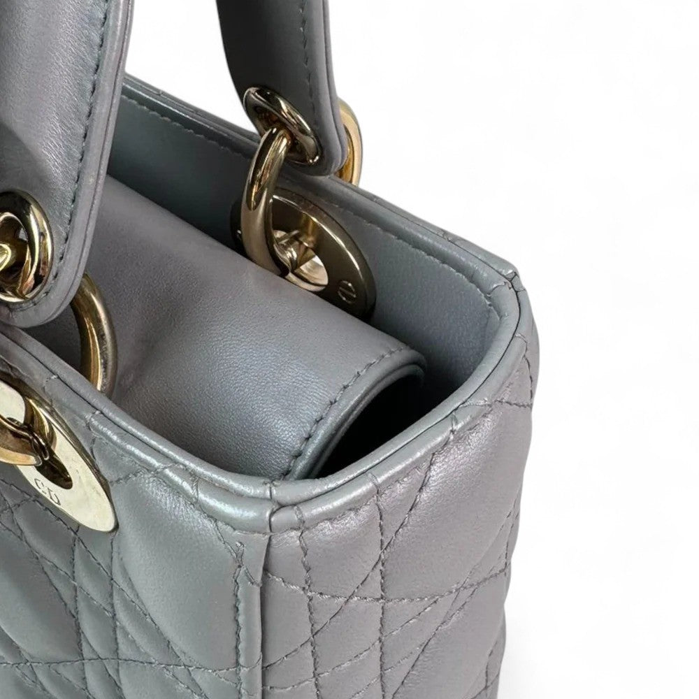 Christian Dior My Lady ABCDior Small – Grey Lambskin Cannage Gold-tone Hardware