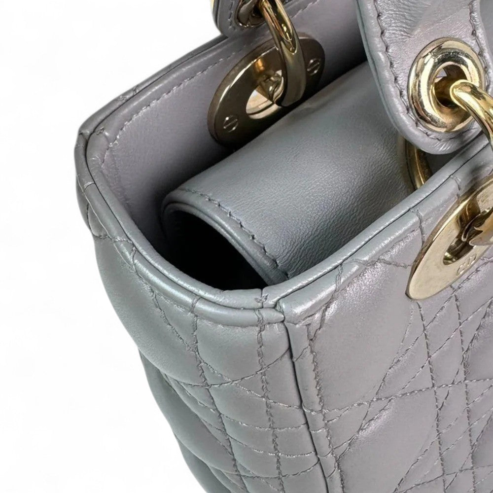 Christian Dior My Lady ABCDior Small – Grey Lambskin Cannage Gold-tone Hardware