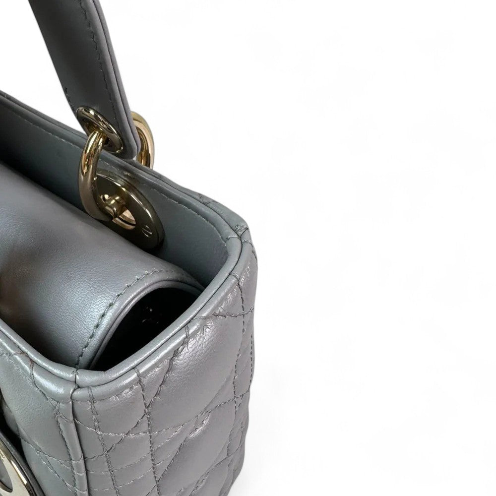 Christian Dior My Lady ABCDior Small – Grey Lambskin Cannage Gold-tone Hardware