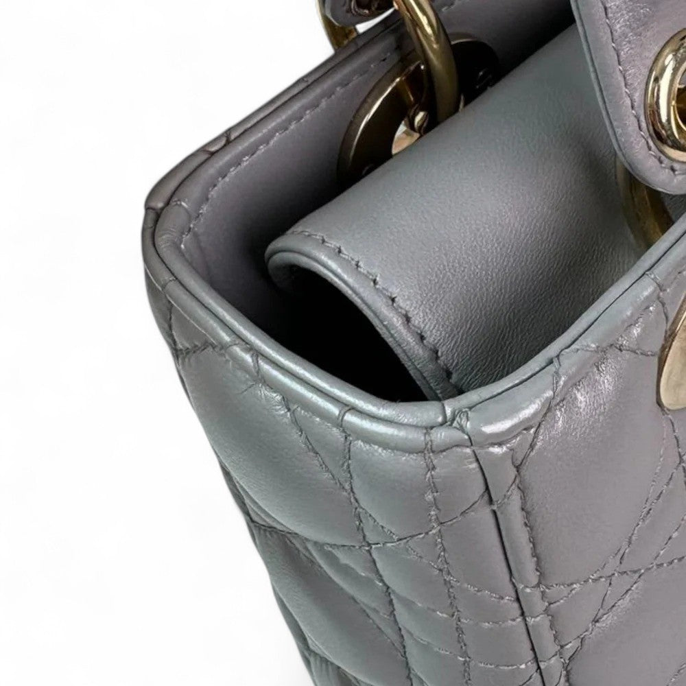 Christian Dior My Lady ABCDior Small – Grey Lambskin Cannage Gold-tone Hardware