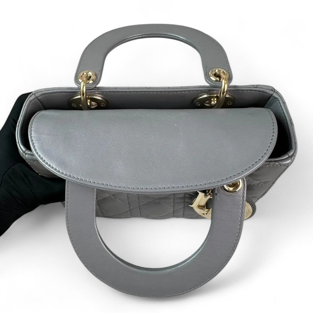 Christian Dior My Lady ABCDior Small – Grey Lambskin Cannage Gold-tone Hardware