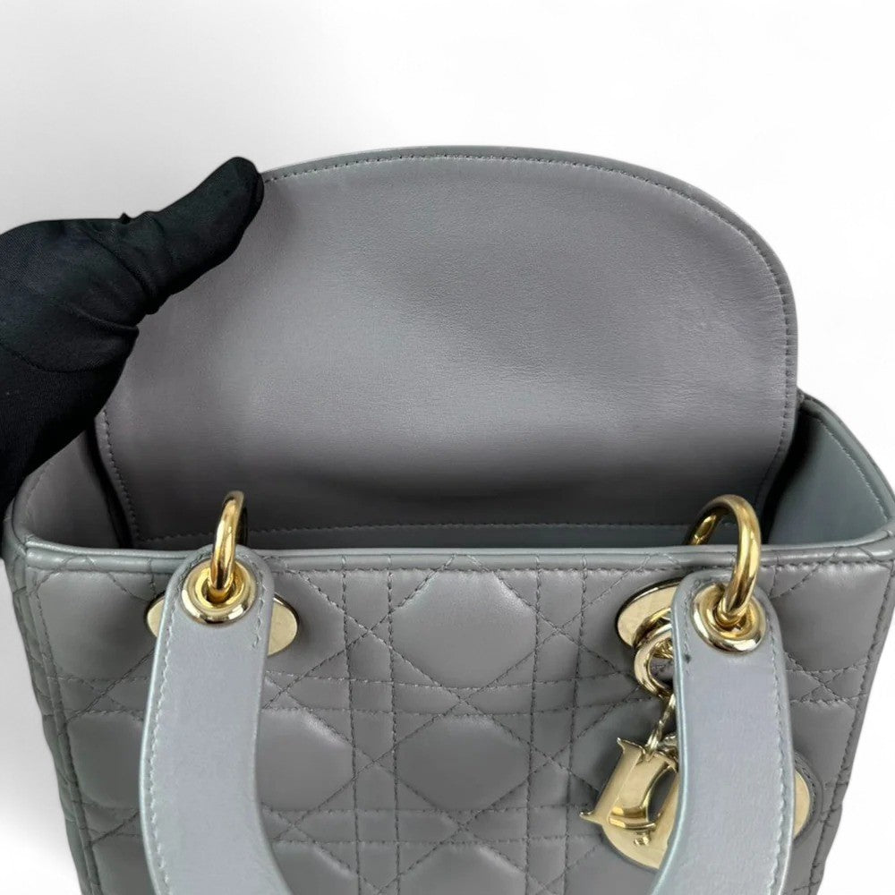 Christian Dior My Lady ABCDior Small – Grey Lambskin Cannage Gold-tone Hardware